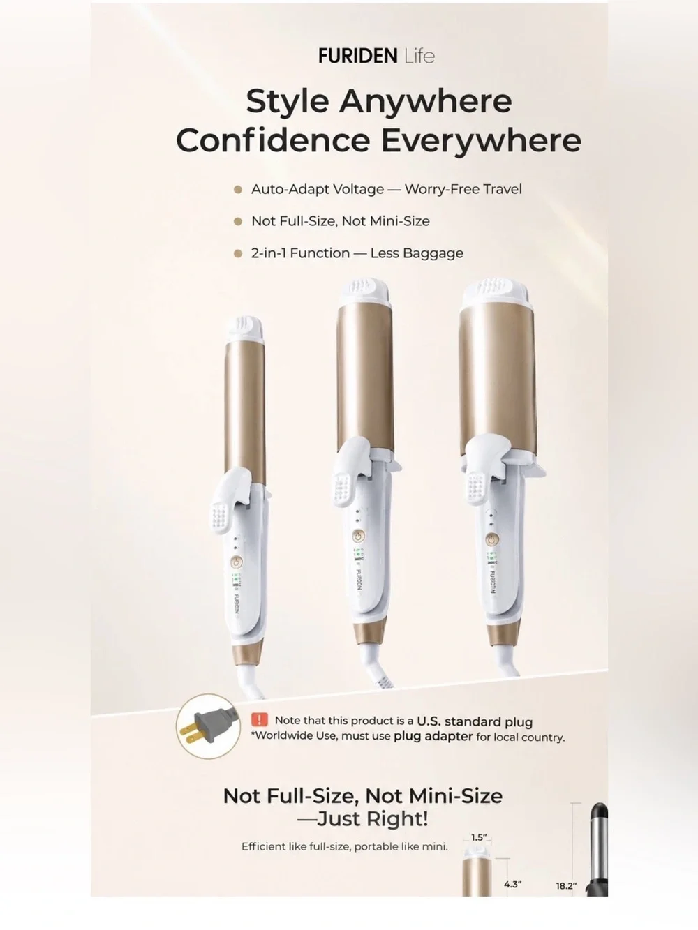 Furiden Lite dual voltage 2 in 1 curling iron and flat iron travel styler new